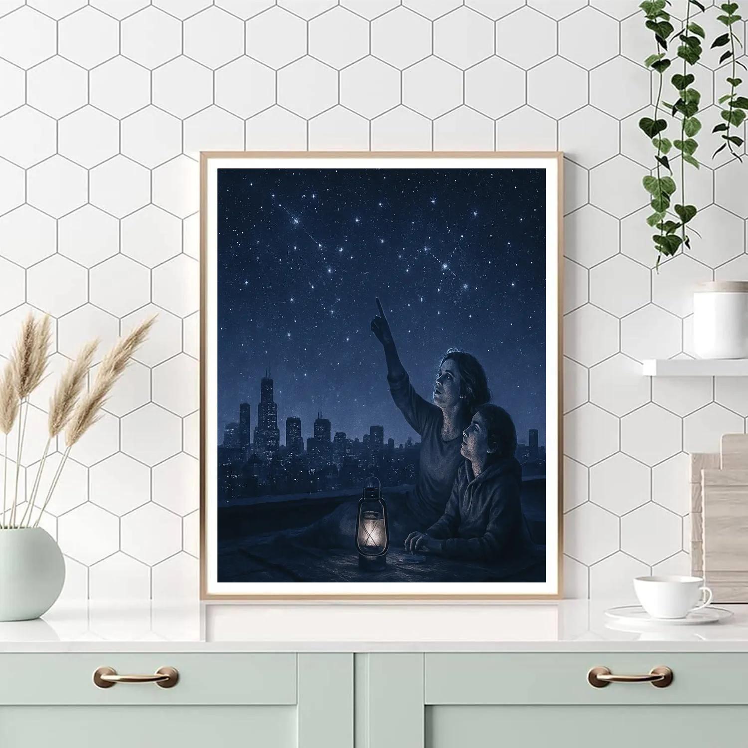 Mother And Teen Stargazing Night paint by color
