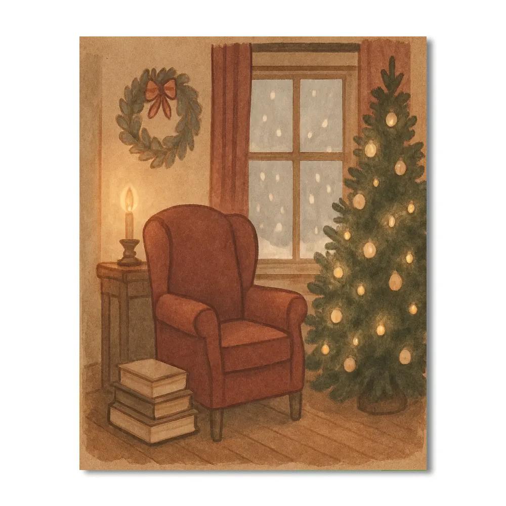 Cozy Reading Nook With Holiday Decor Numbered painting kits