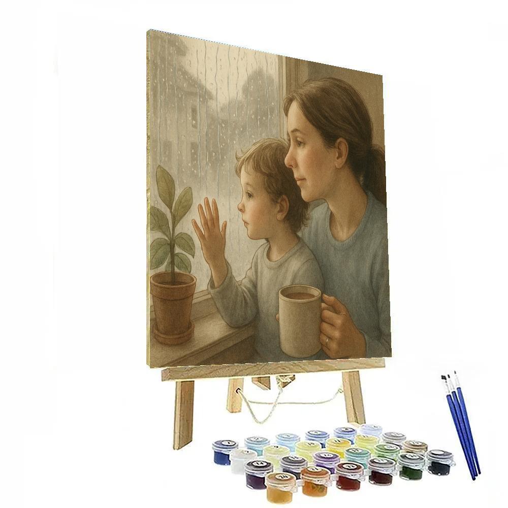 Rainy Day Window Watch Mother And Child painting number kit