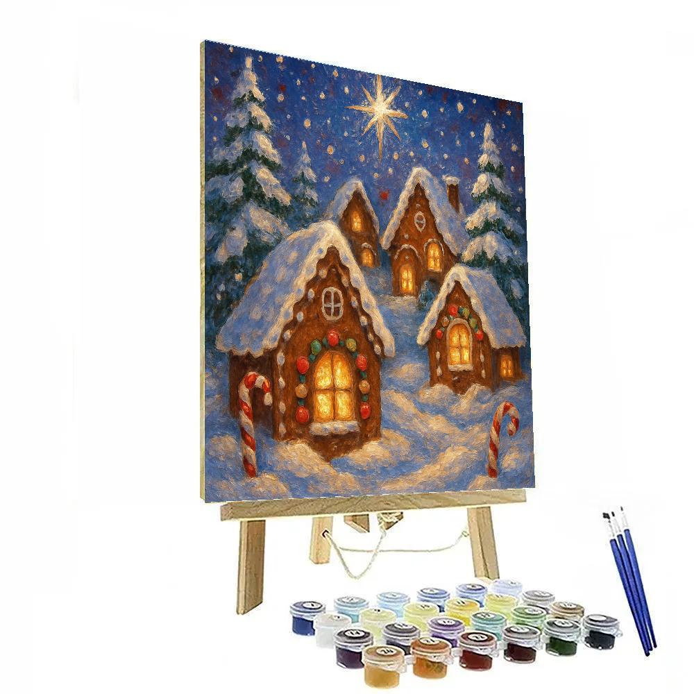 Gingerbread House Village In Candlelight Paint by numbers art