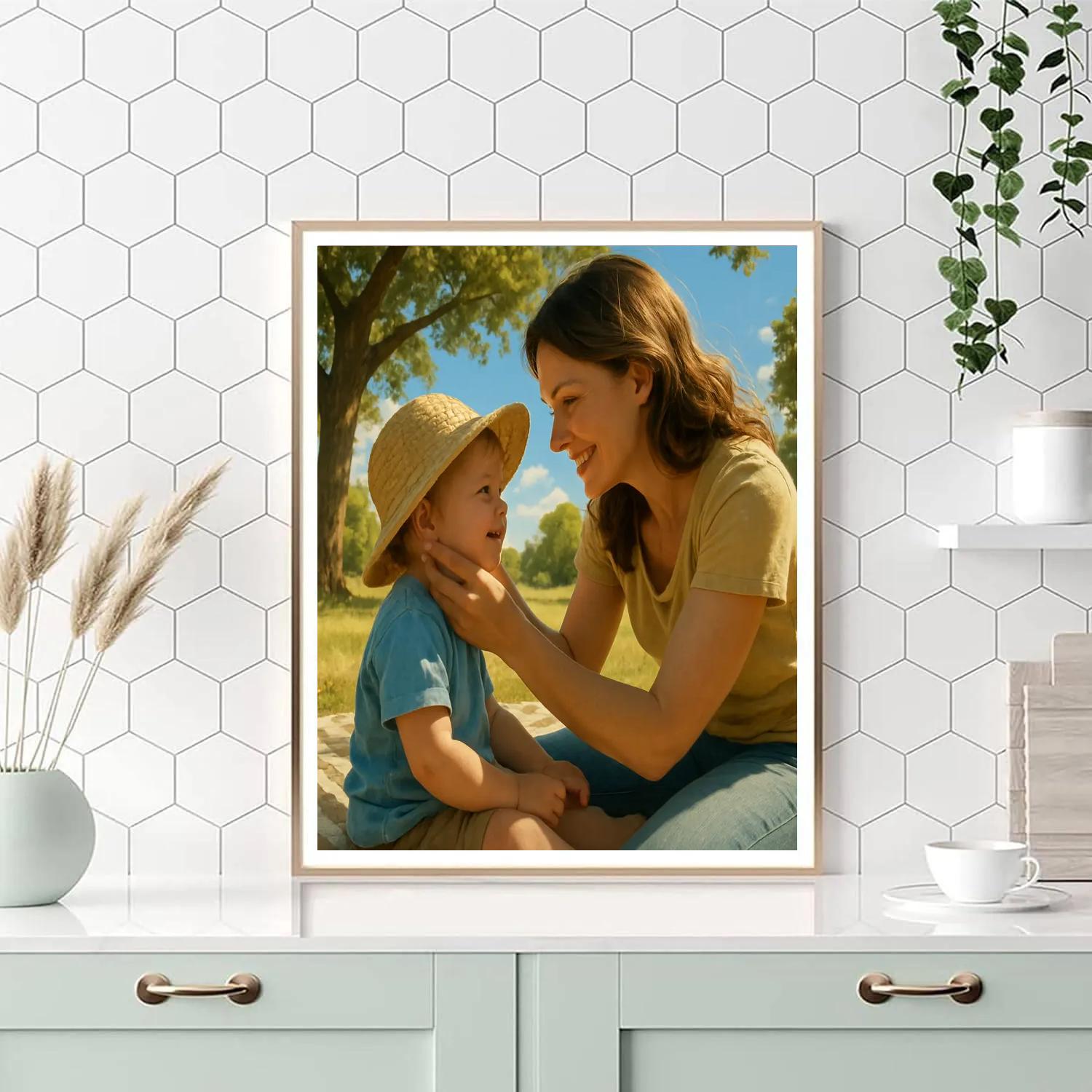 Picnic Blanket Sunhat Mother And Child Painting by numbers kit