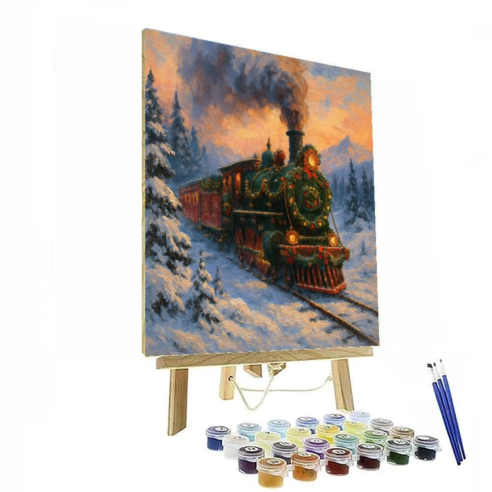 Festive Train Journey Through Snowy Landscapes Paint by numbers art