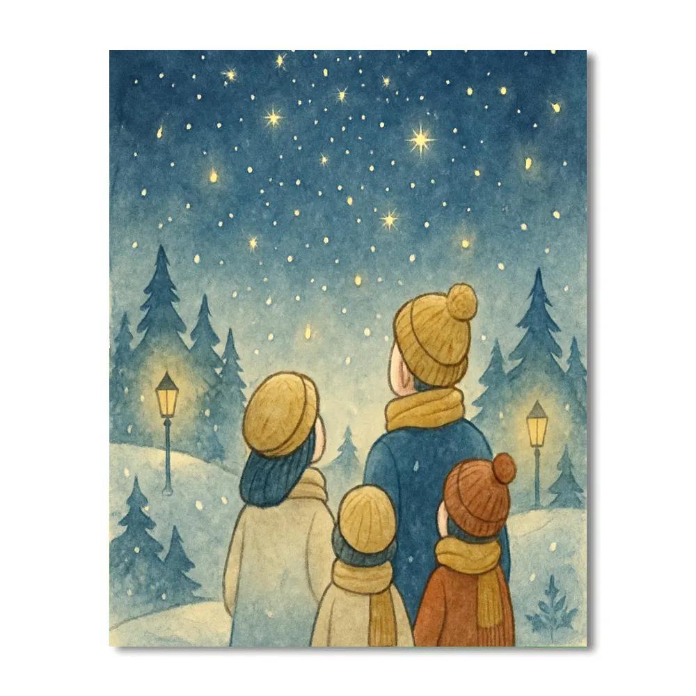 Holiday Star Gazing On Snowy Hill paint by numbers