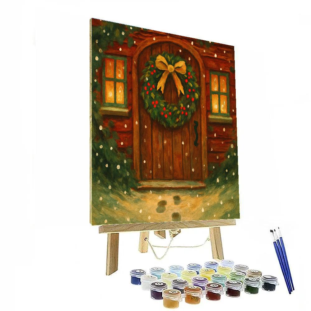 Wreath-Laden Door Of Festive Cottage paint by number