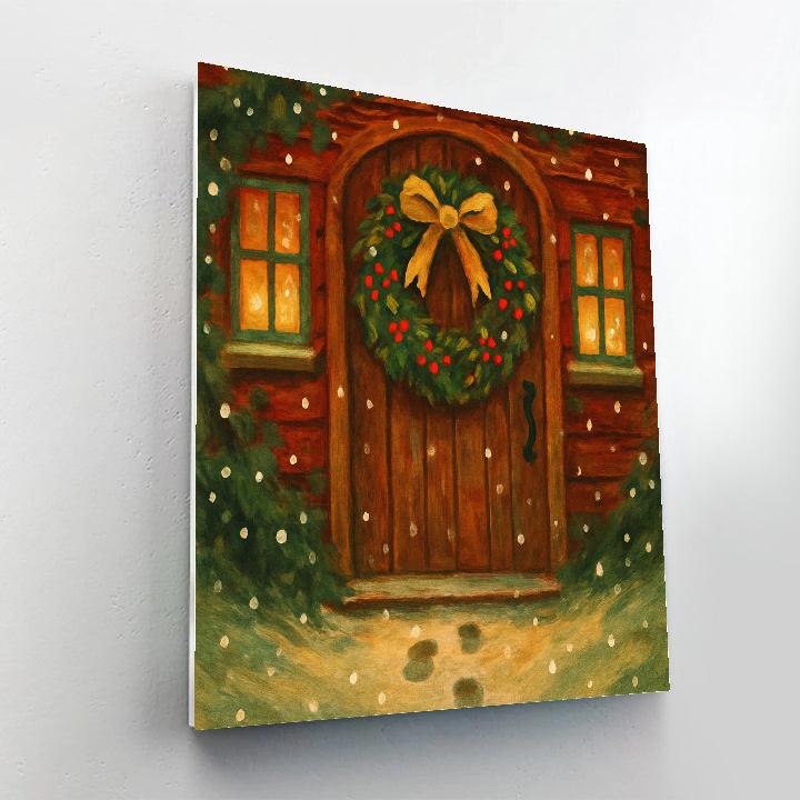 Wreath-Laden Door Of Festive Cottage paint by number