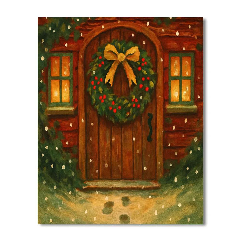 Wreath-Laden Door Of Festive Cottage paint by number
