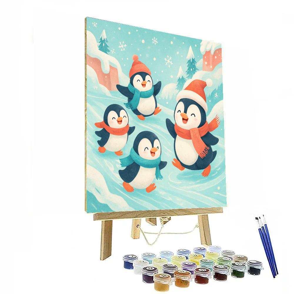 Playful Penguins With Holiday Scarves painting number kit