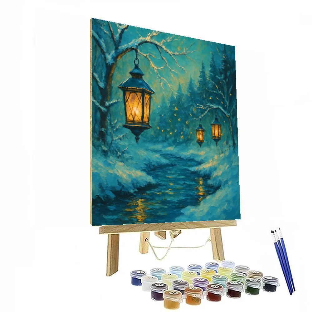 Holiday Lanterns Along Winter Stream paint by color