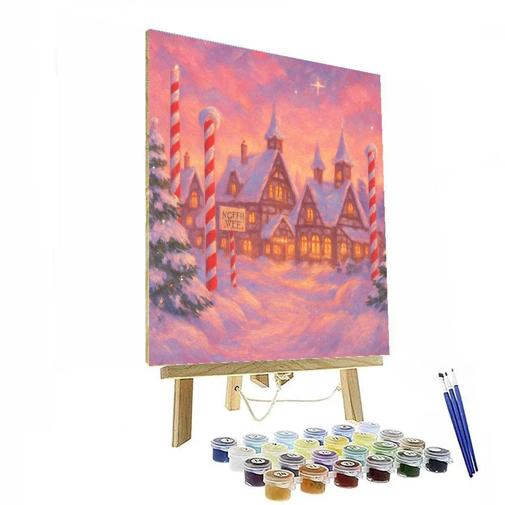 Magical North Pole Village At Sunset paint by color