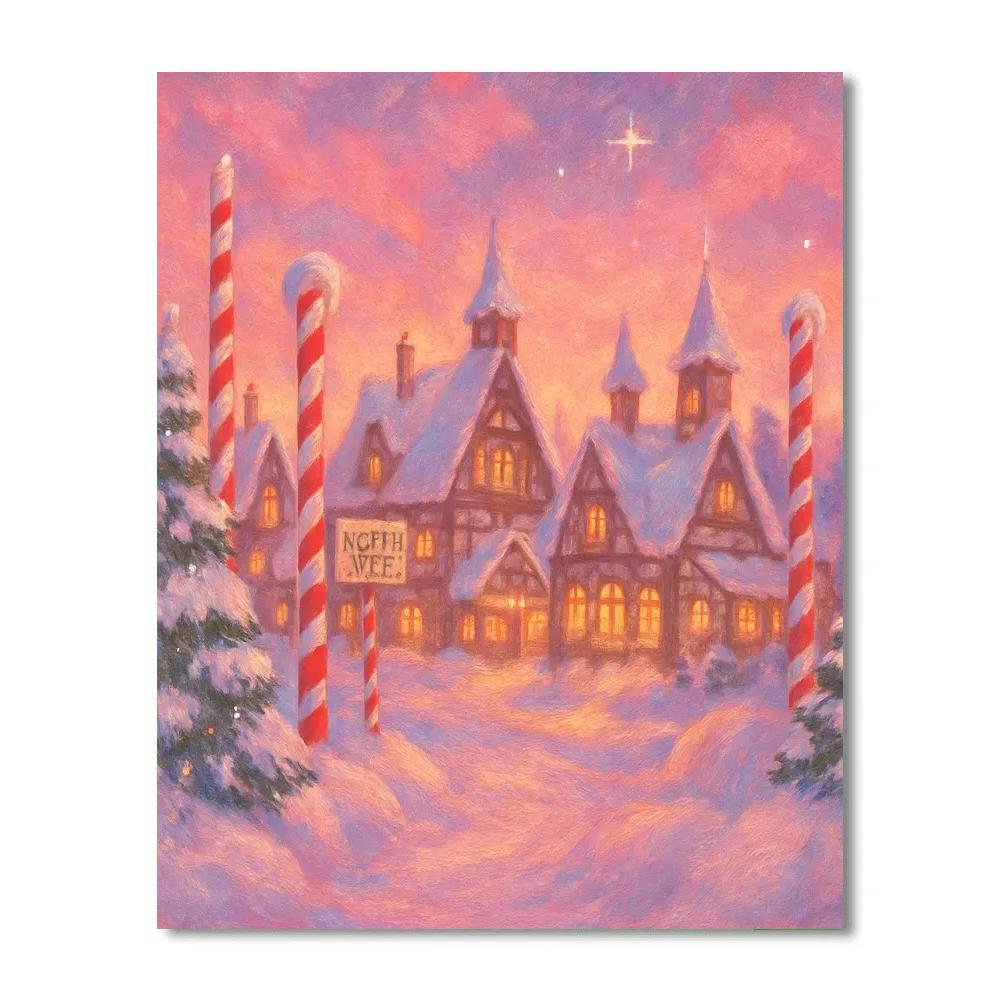 Magical North Pole Village At Sunset paint by color
