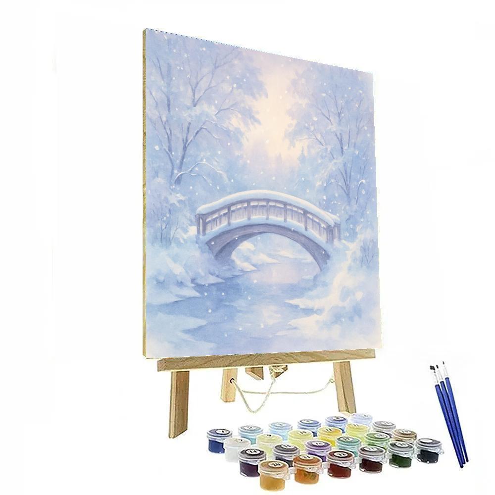 Snow-Covered Bridge Over Frozen Creek Numbered painting kits