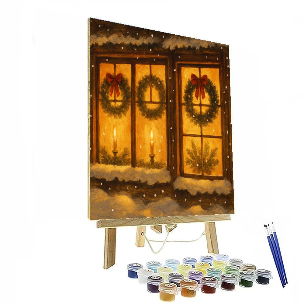 Holiday Candlelit Window Silhouettes paint by numbers