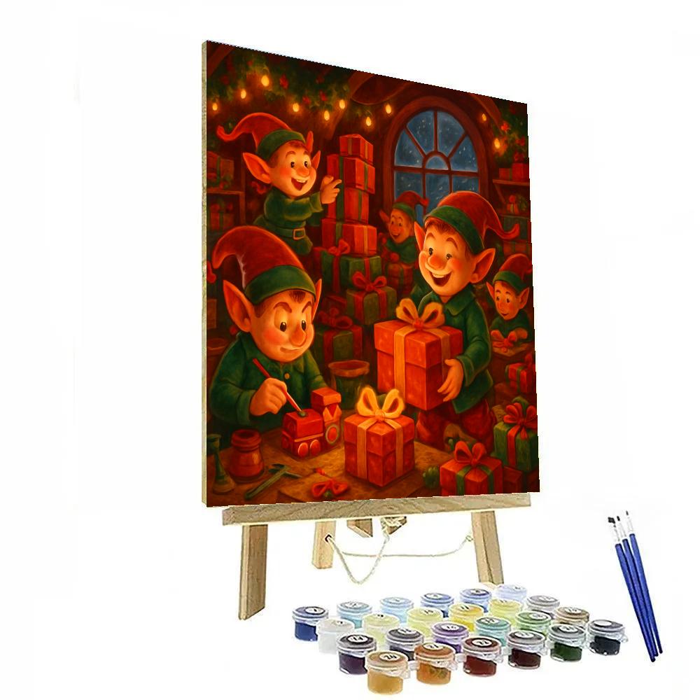 Santa Workshop Elves At Midnight paint by color