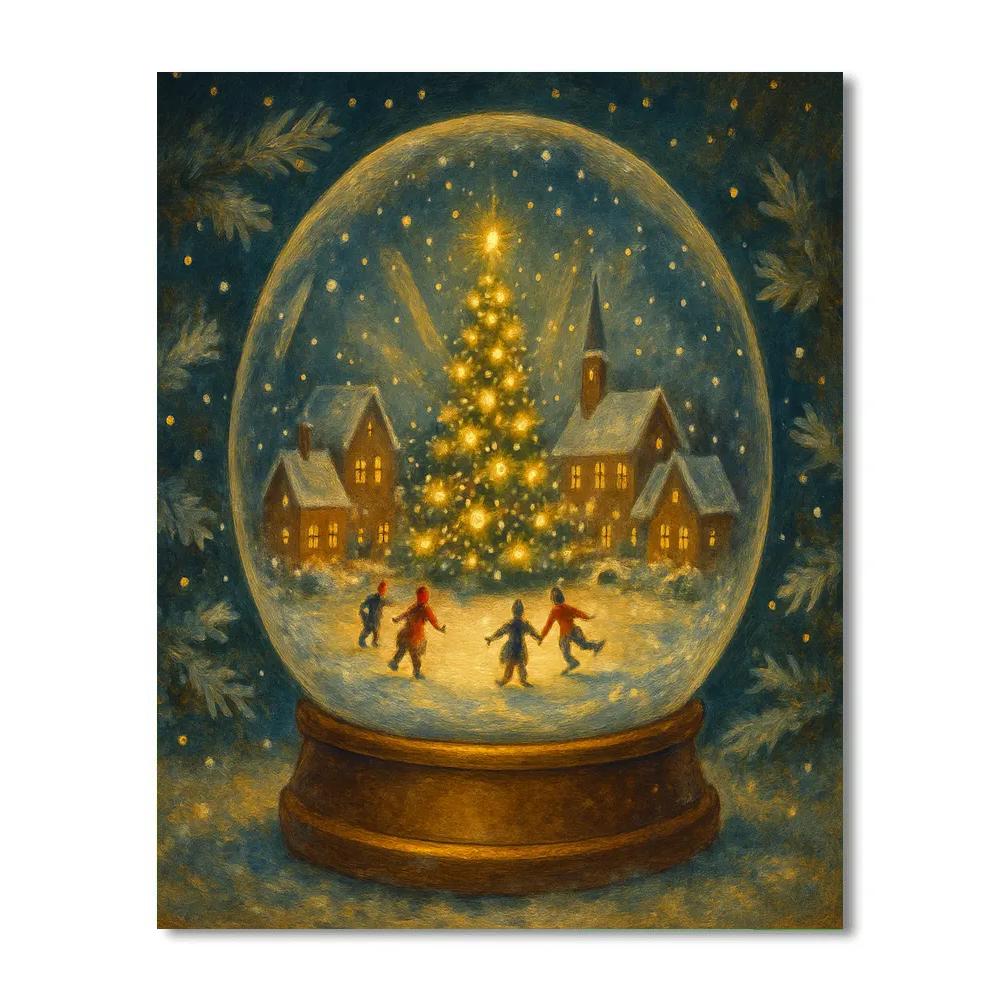 Magic Snow Globe With Winter Village Painting by numbers kit