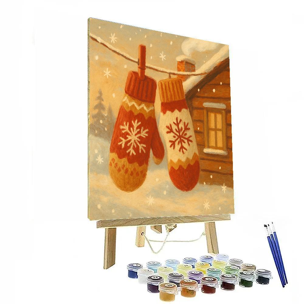 Warm Woolen Mittens Hanging To Dry Paint by numbers art