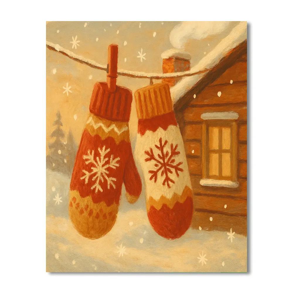 Warm Woolen Mittens Hanging To Dry Paint by numbers art