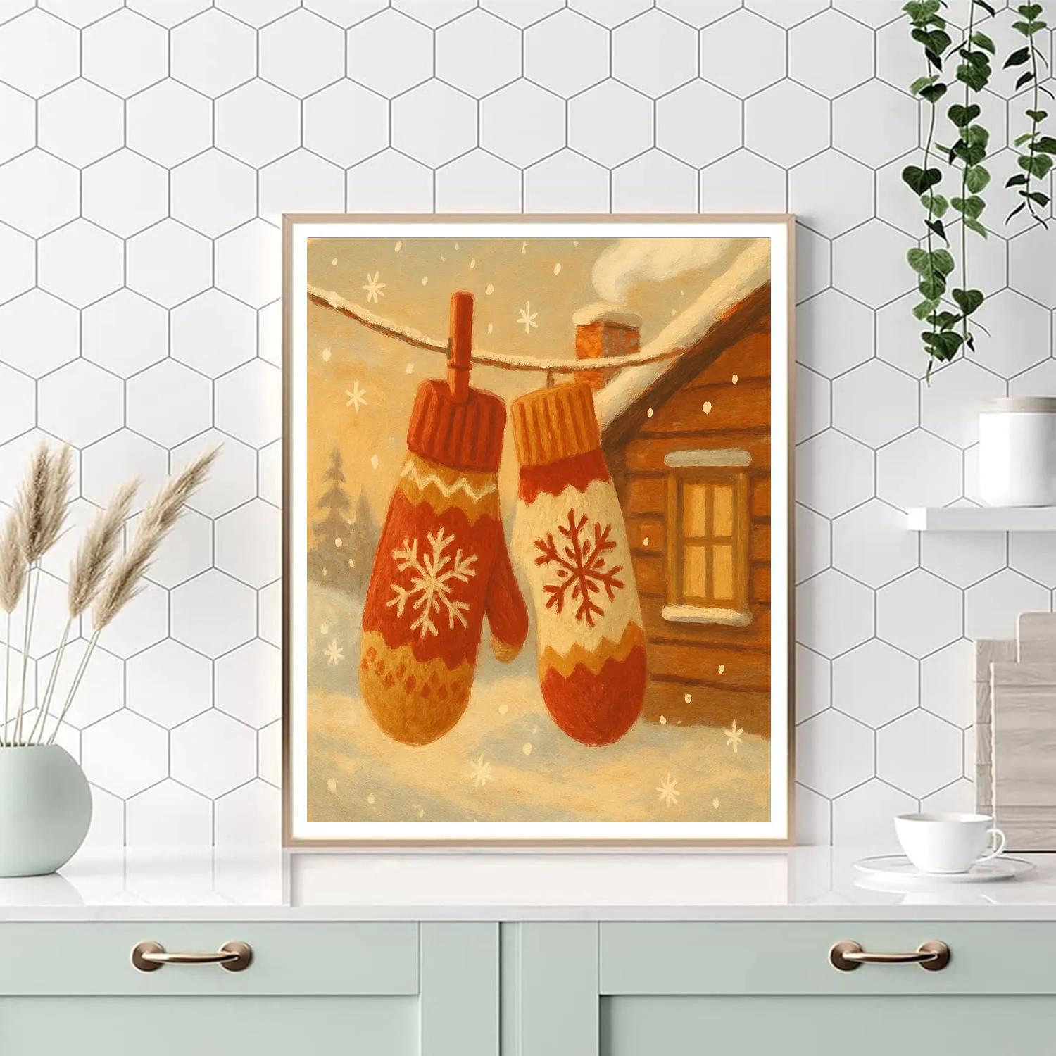 Warm Woolen Mittens Hanging To Dry Paint by numbers art
