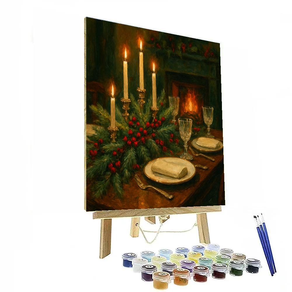 Festive Table Setting With Pine And Candles Paint by numbers art