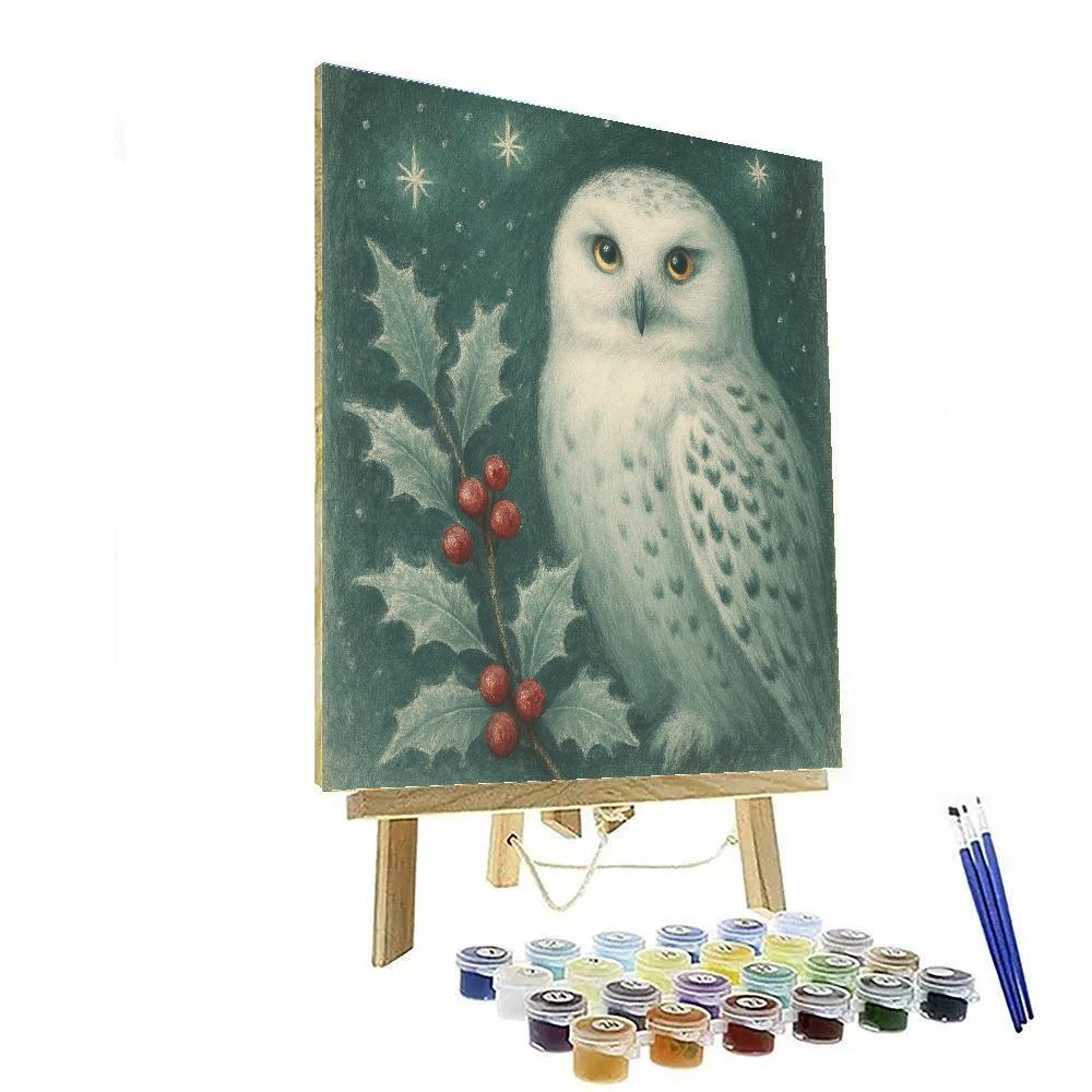 Snowy Owl And Frosted Holly Branch paint by number