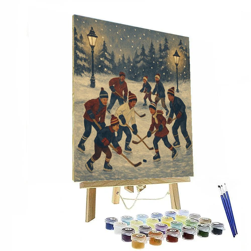 Vintage Ice Hockey Game On Frozen Pond Numbered painting kits