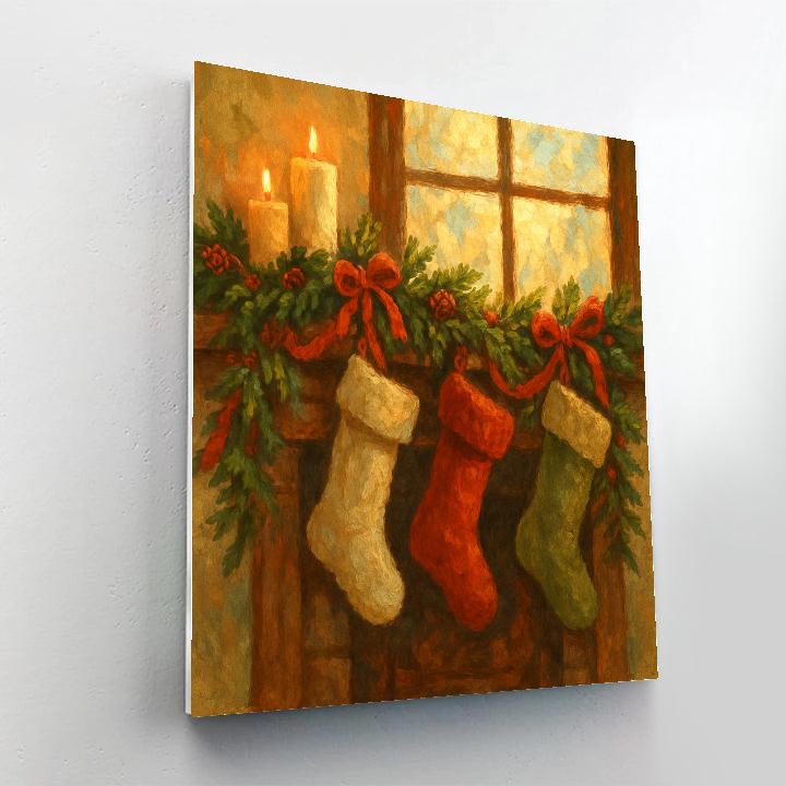 Christmas Morning Fireplace Stockings Paint by numbers kits