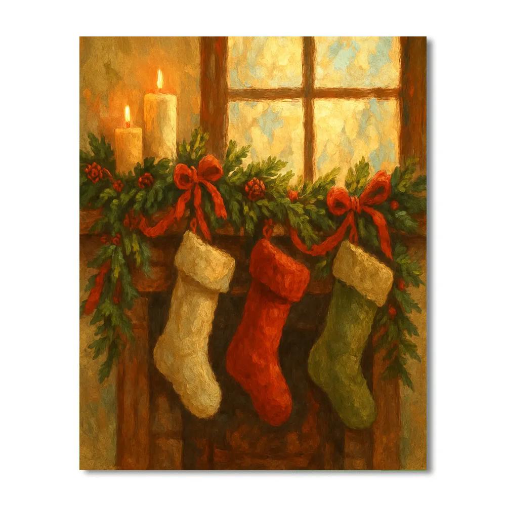 Christmas Morning Fireplace Stockings Paint by numbers kits