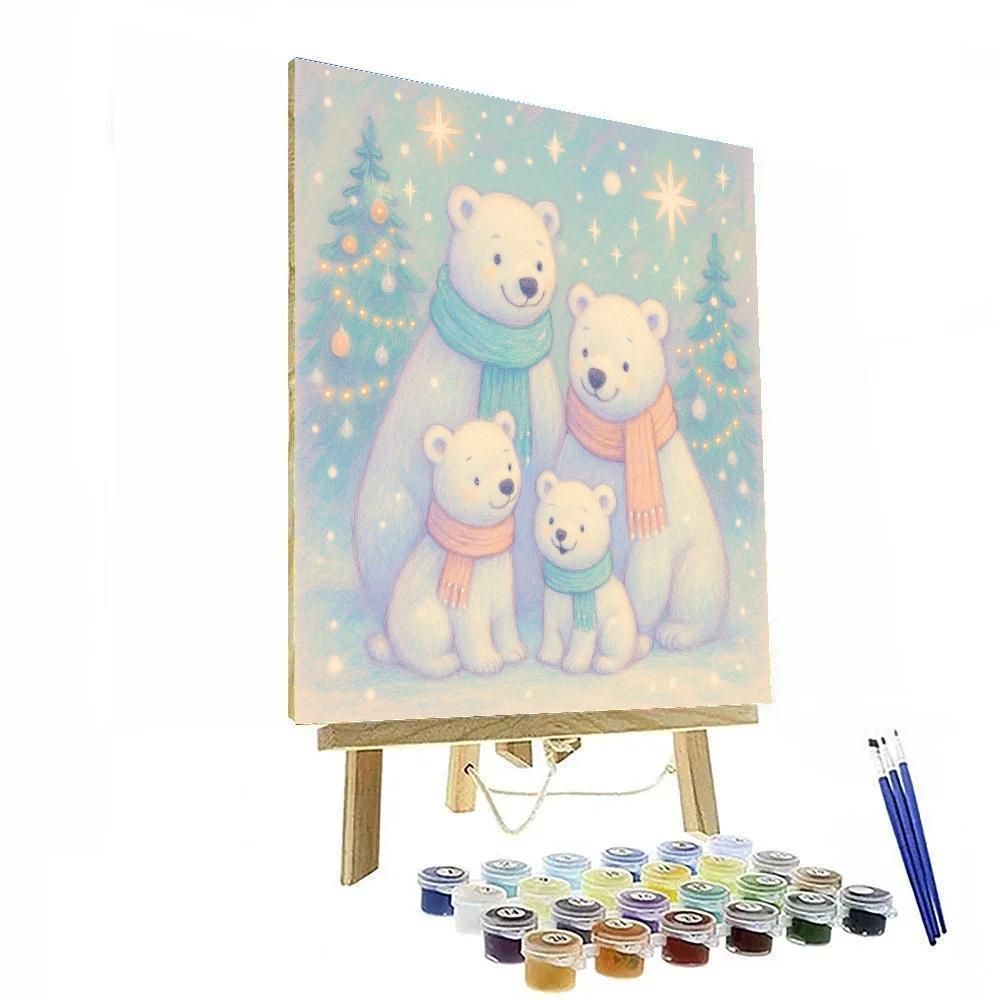 Whimsical Polar Bear Family Holiday Scene painting number kit