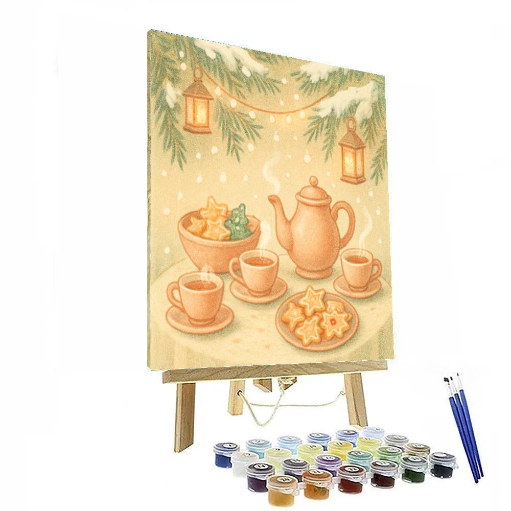 Festive Tea Party Under Snowy Canopy Numbered painting kits