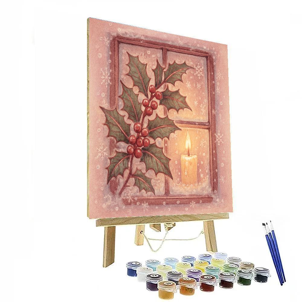 Frosty Windowpane With Painted Holly Number painting