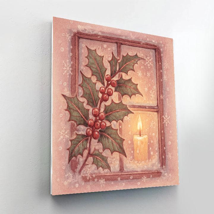 Frosty Windowpane With Painted Holly Number painting