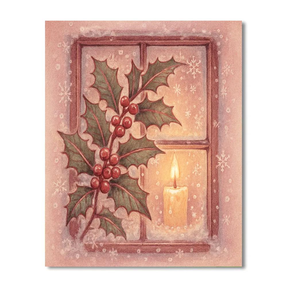 Frosty Windowpane With Painted Holly Number painting