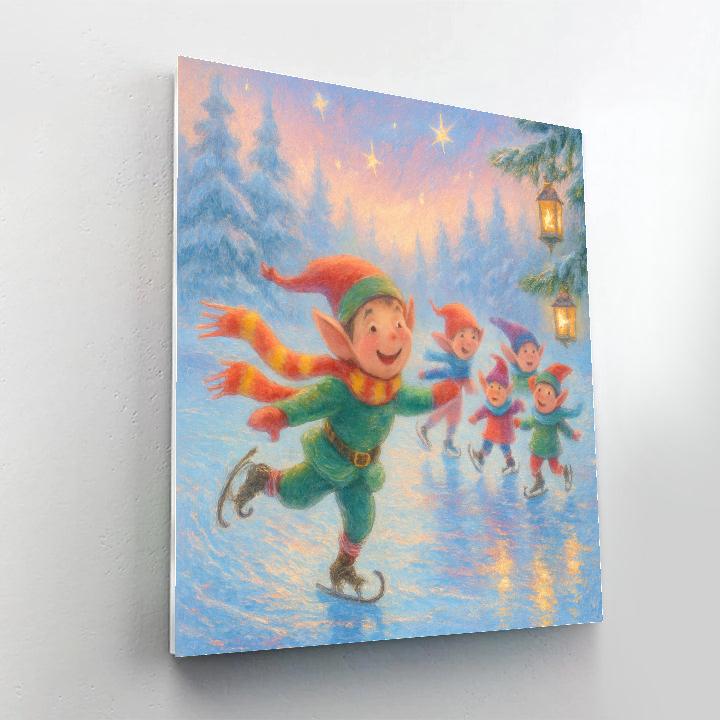 Whimsical Elves Ice Skating At Dawn paint by color
