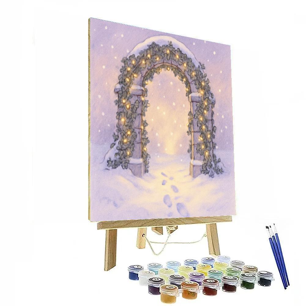 Snow-Covered Archway With Twinkling Lights Numbered painting kits