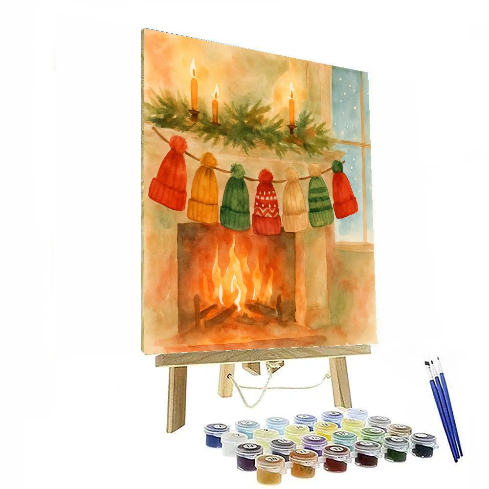 Festive Fireplace Stocking Cap Garland painting number kit