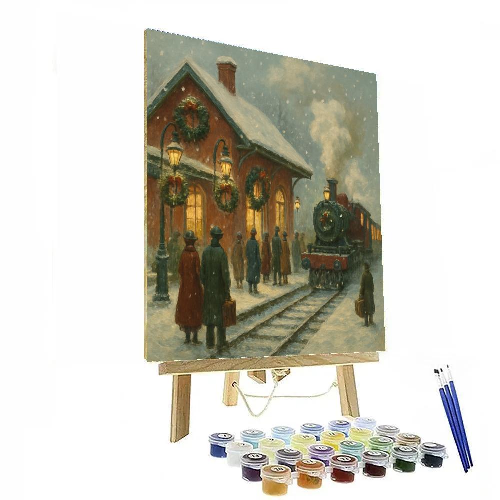 Holiday Train Station In Snowy Twilight Paint by numbers kits