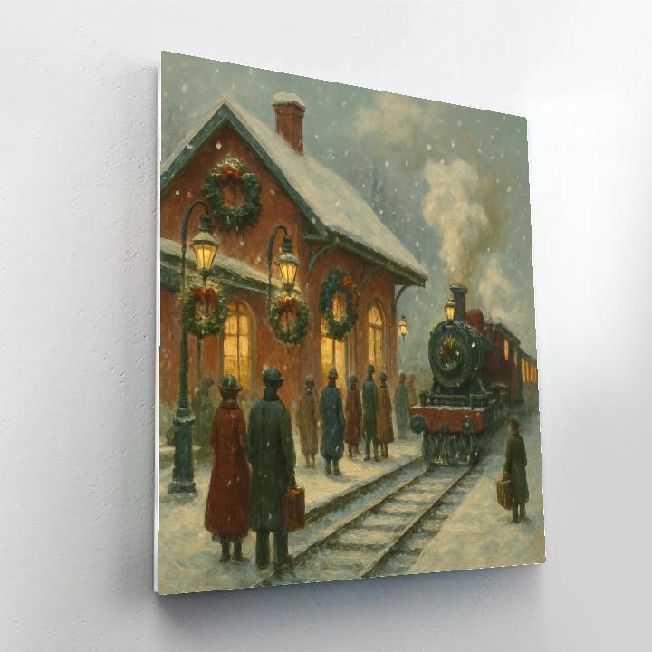 Holiday Train Station In Snowy Twilight Paint by numbers kits