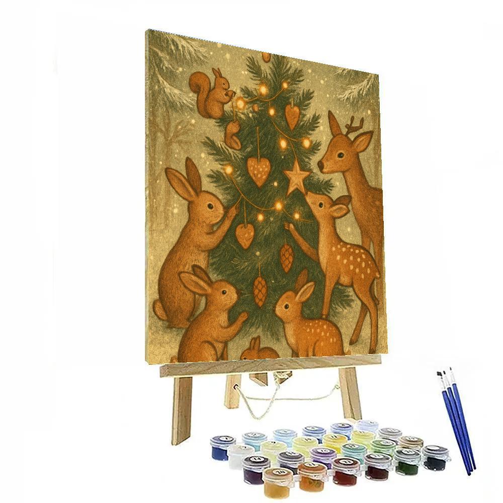 Winter Woodland Animals Decorating Tree Paint by numbers art