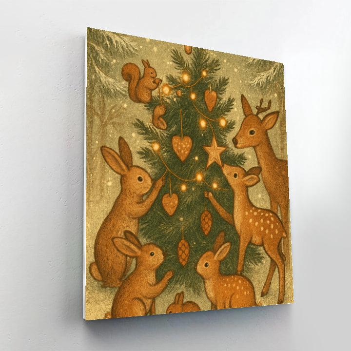 Winter Woodland Animals Decorating Tree Paint by numbers art