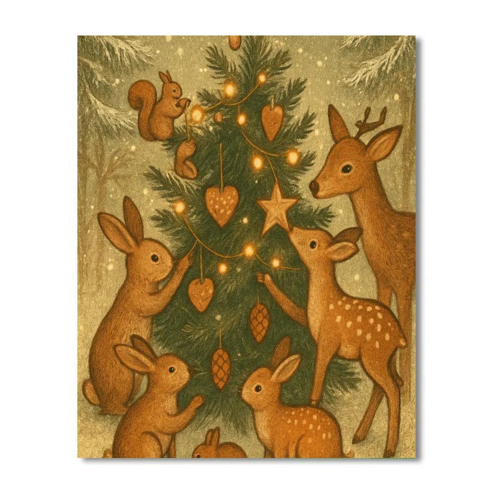 Winter Woodland Animals Decorating Tree Paint by numbers art