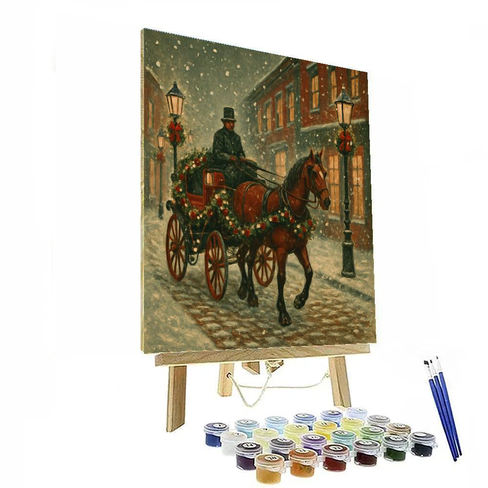 Festive Horse Carriage Through Snowy Streets Paint by numbers art