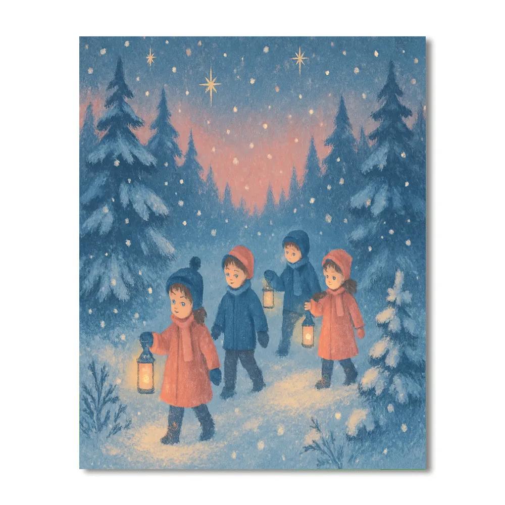 Children’s Lantern Walk Through Winter Woods Numbered painting kits