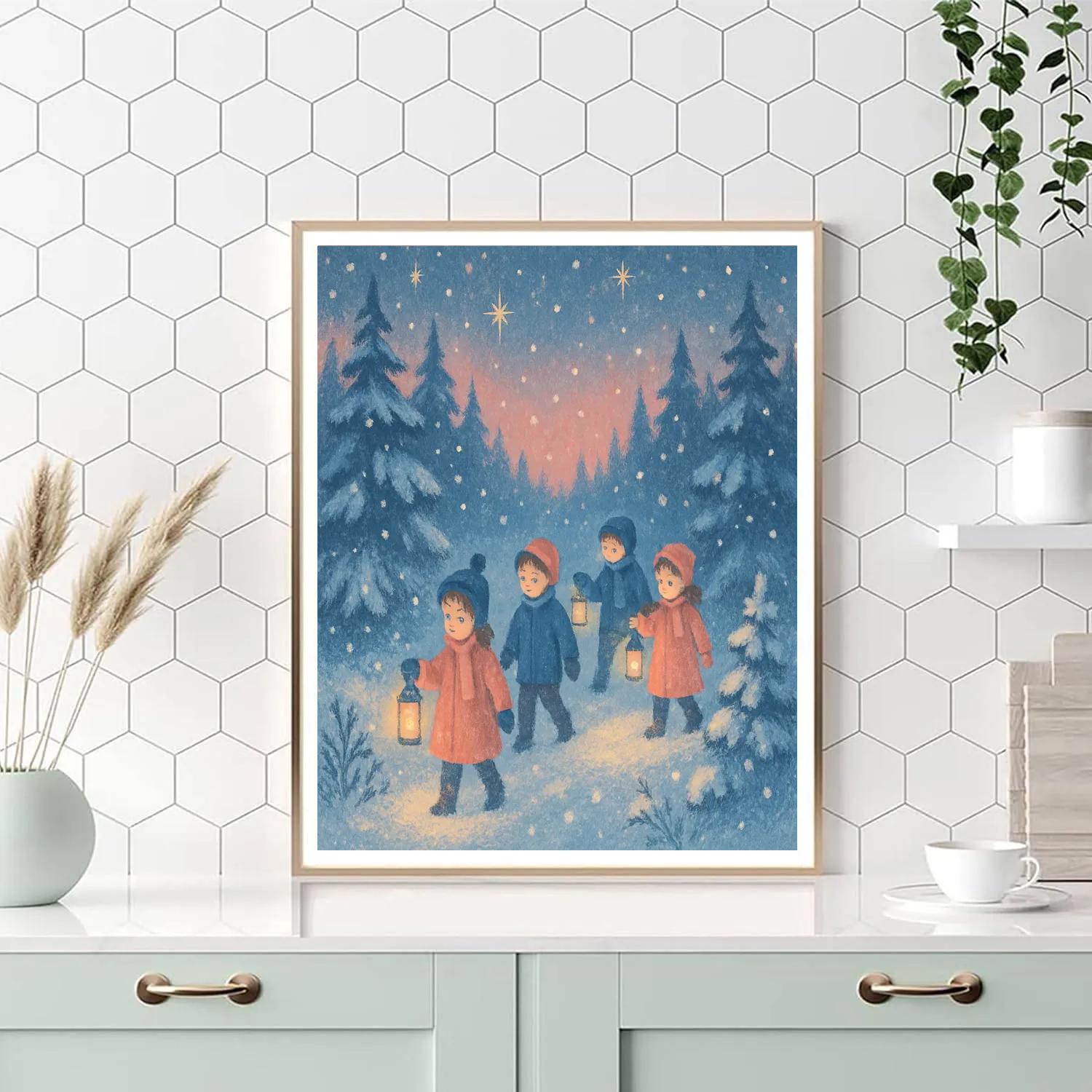 Children’s Lantern Walk Through Winter Woods Numbered painting kits
