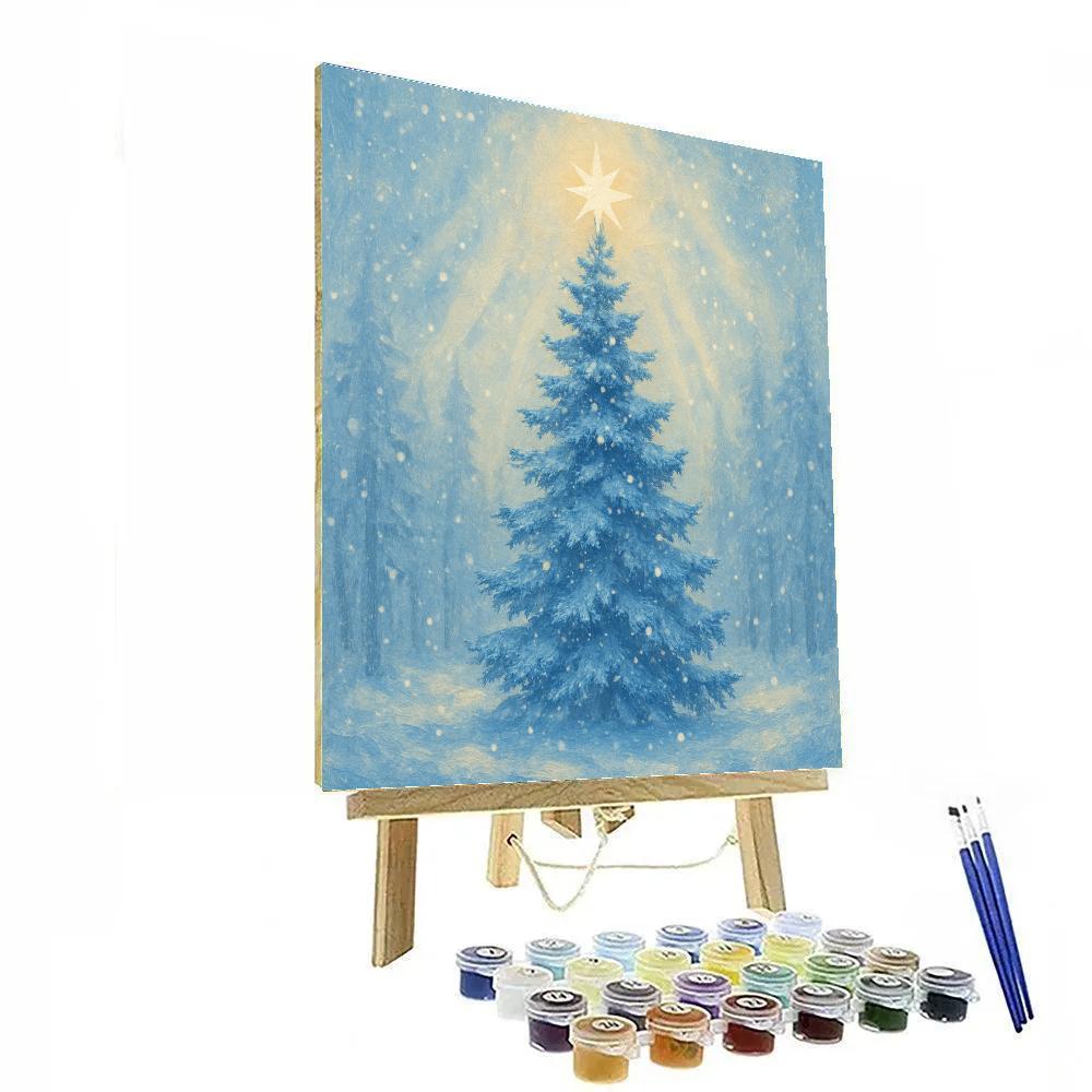 Glowing Star Tree In Quiet Winter Forest painting number kit