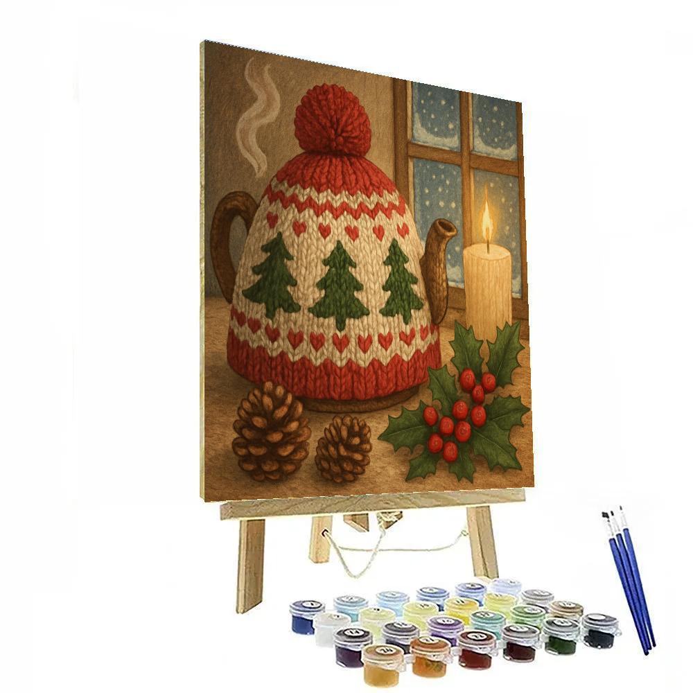 Winter Tea Cozy With Holiday Knits paint by numbers