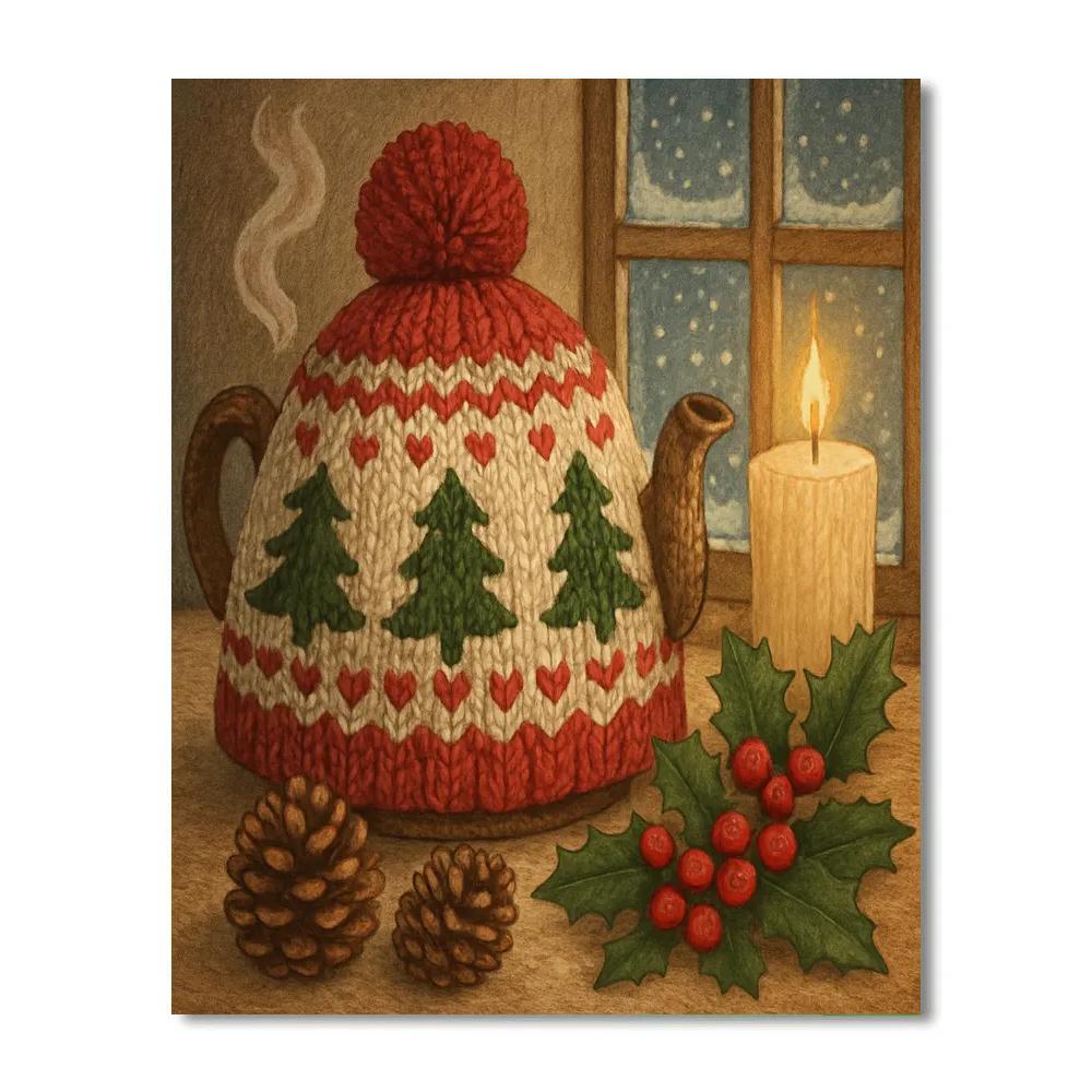 Winter Tea Cozy With Holiday Knits paint by numbers