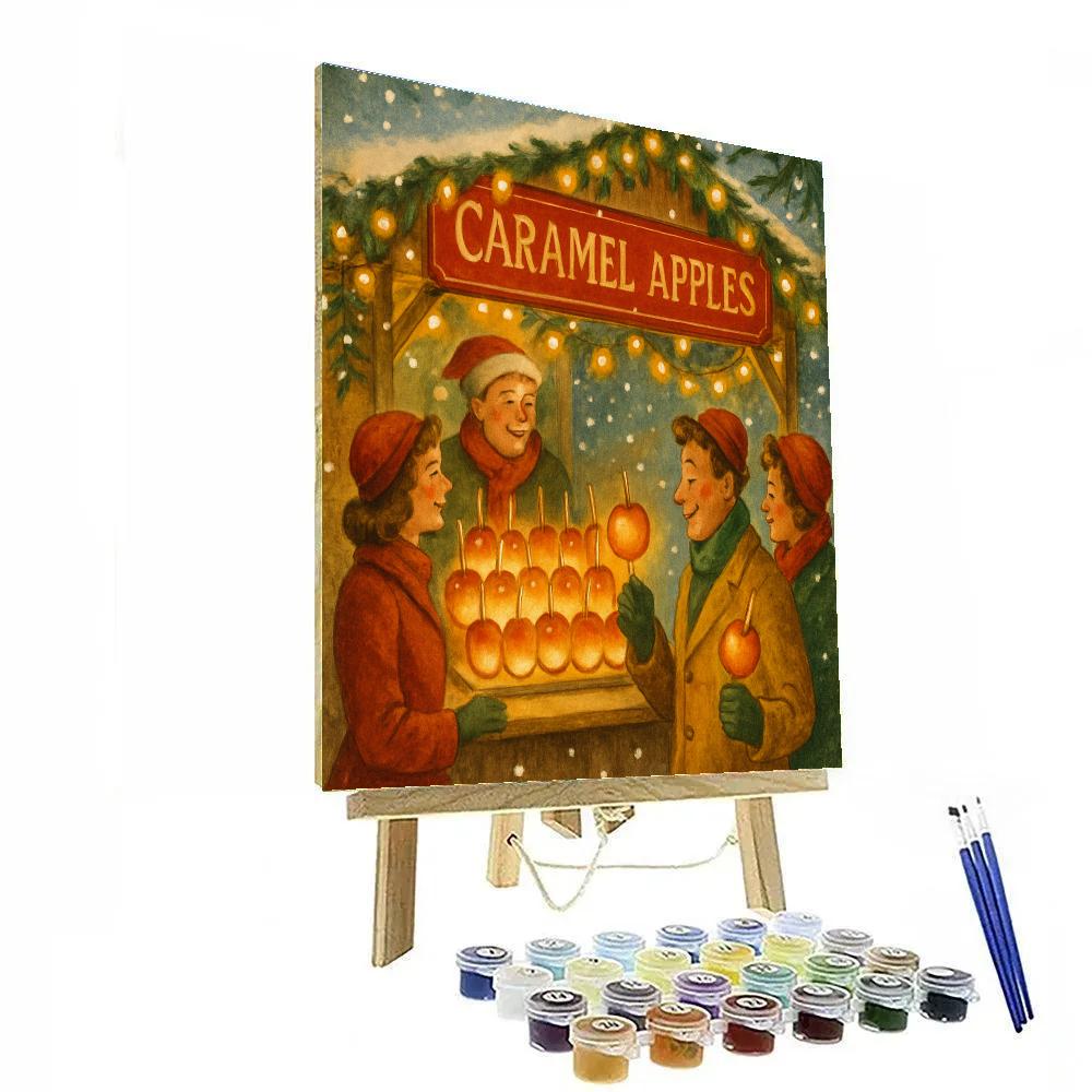 Caramel Apple Stand In Snowy Holiday Market Paint by numbers art