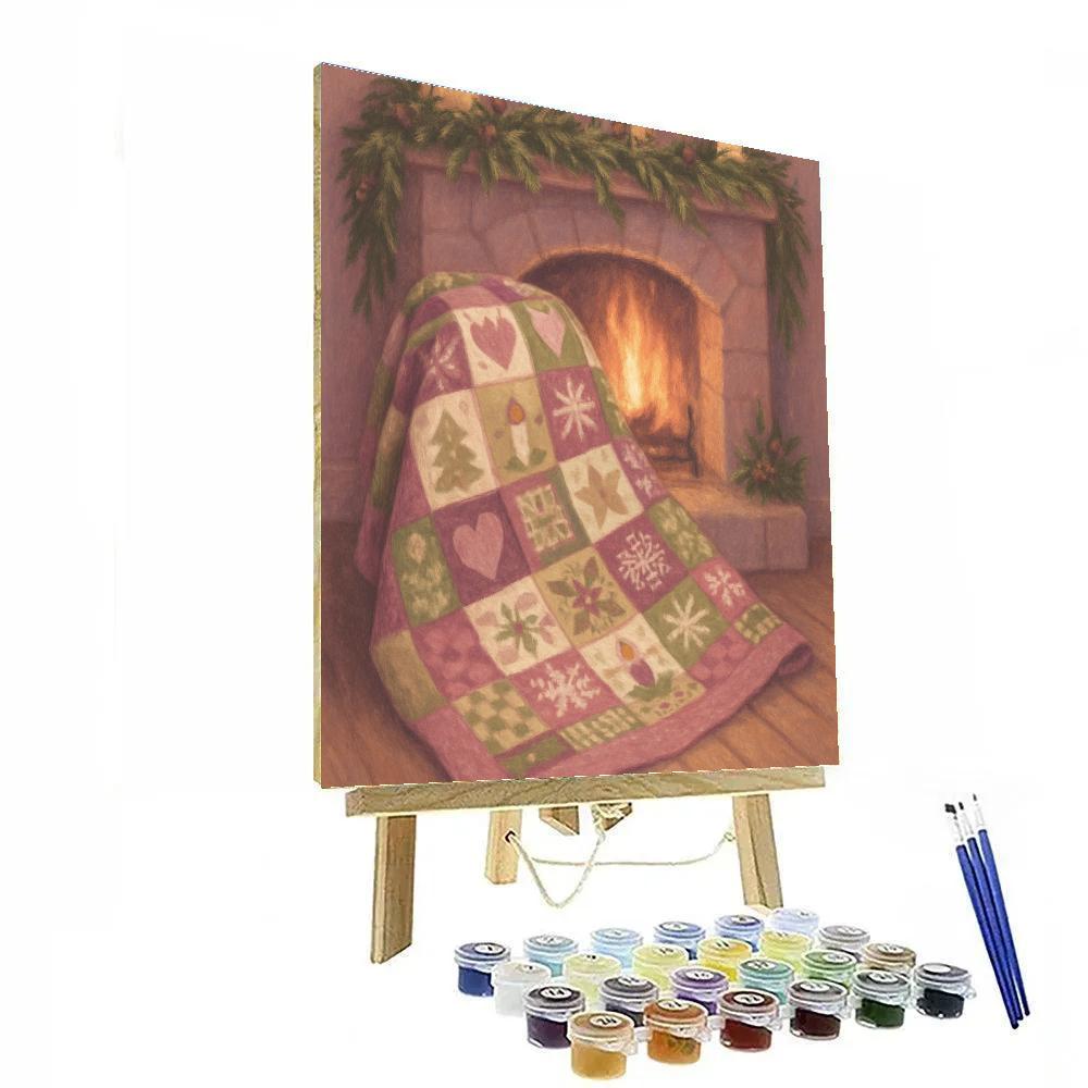 Holiday Patchwork Quilt Over Fireplace Number painting