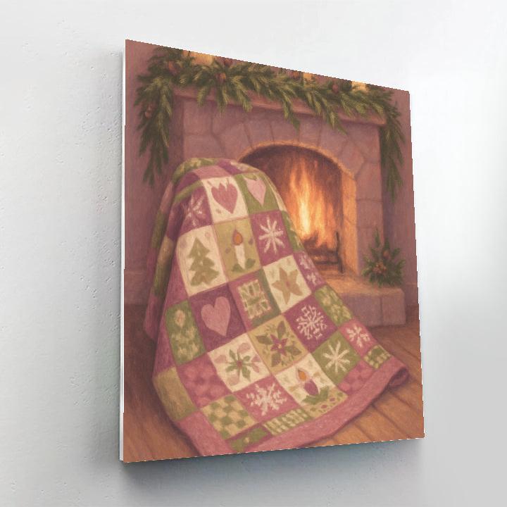 Holiday Patchwork Quilt Over Fireplace Number painting