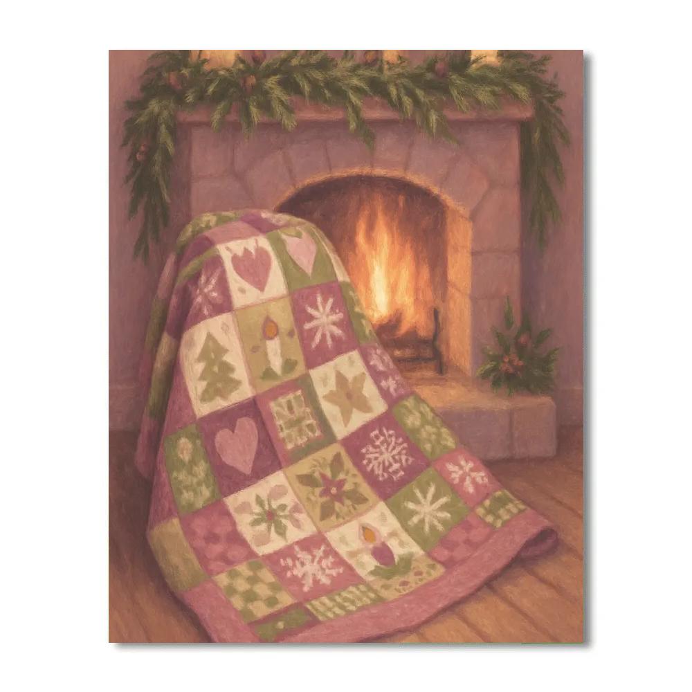 Holiday Patchwork Quilt Over Fireplace Number painting
