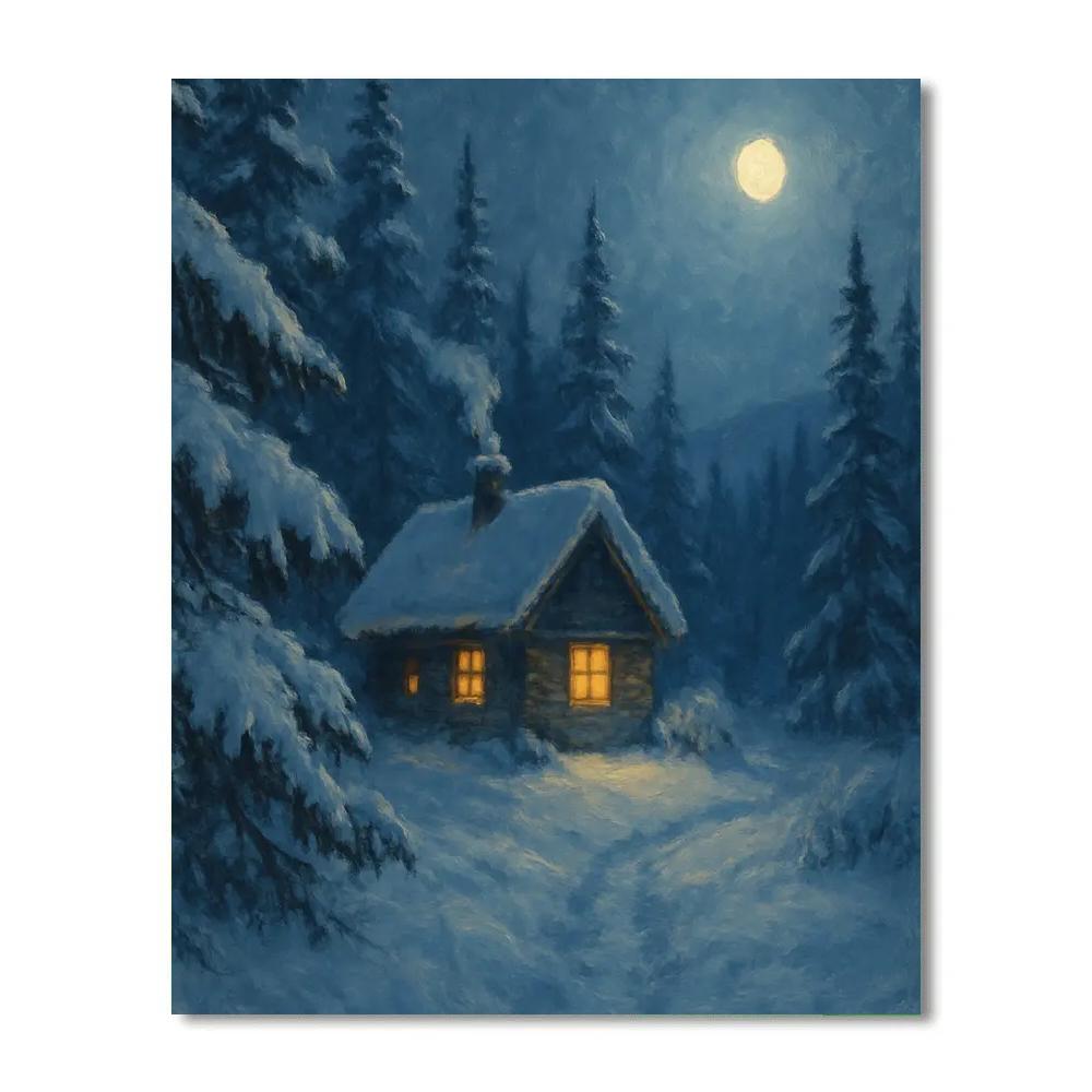 Moonlit Cabin In Quiet Pines DIY paint by numbers